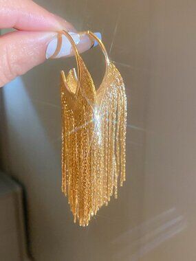 Women’s Gold Tassel Stud Earrings Silver Needle Posts Elegant Dangle Jewelry